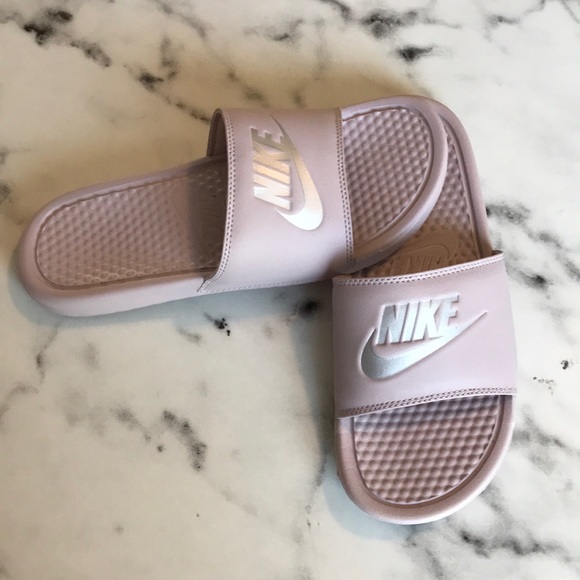 blush nike slides